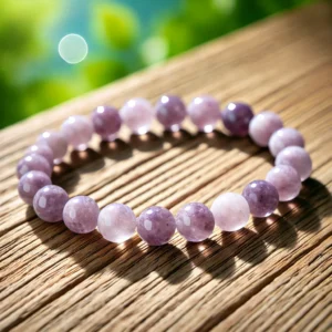 Premium Lepidolite Round Beads Bracelet