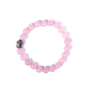 Rose Quartz Round Beads Bracelet with Budhha