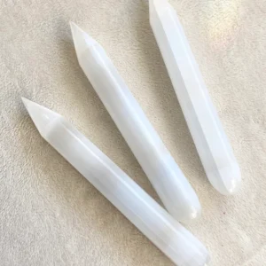Selenite Crystal Wand-Polished Round & Point Tip Charge Cleanse Natural White Selenite