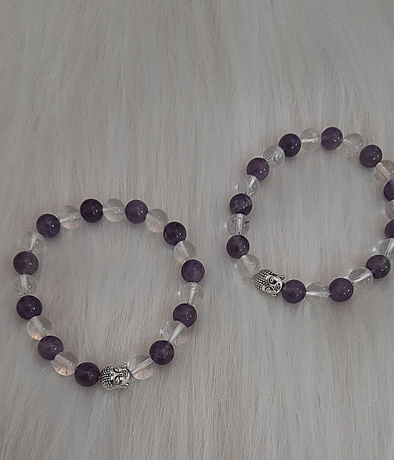Amethyst and Clear Quartz Intention Bracelet with buddha charm - Image 2
