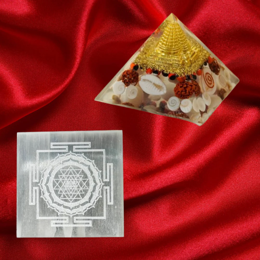Dhan Yog Pyramid with Selenite Plate- Wealth Intention - Image 2